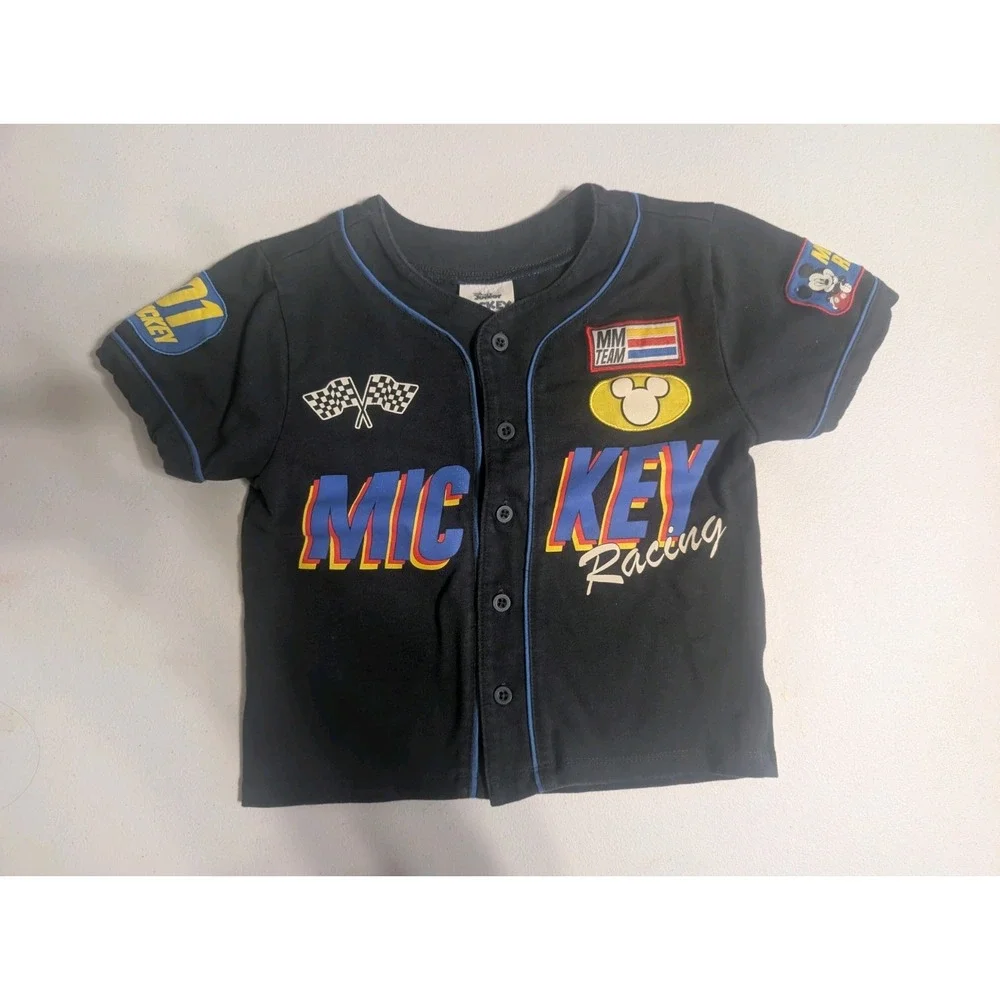 Disney Junior Mickey Mouse Racing Team Boys 3T Black Pit Crew Button Shirt